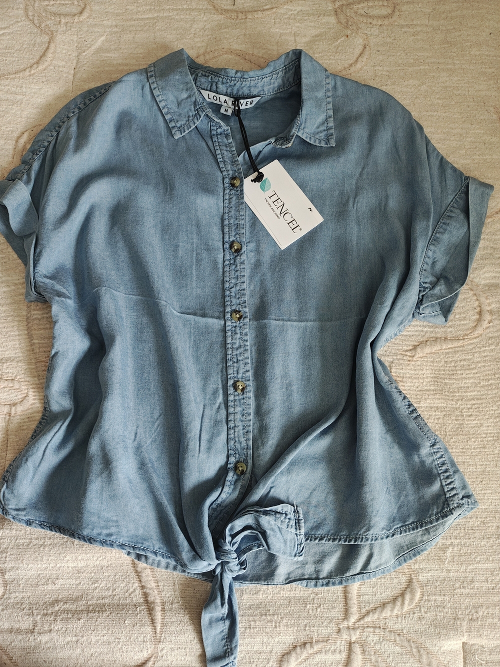Lola & Viner Light Blue Tencel Tie-Front Blouse